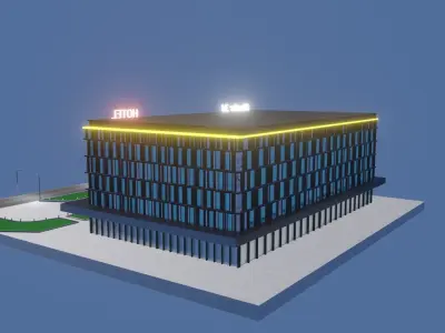 Hotel building with lights Low-poly 3D model