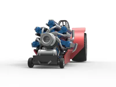 Pulling tractor 42 cylinder Radial engine Scale 1 to 25 3D print model