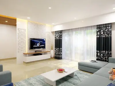 Architect living room and dining area in modern home 3D model