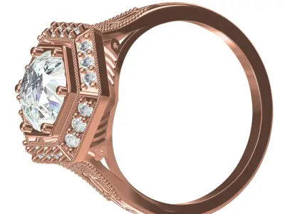 Hexagonal Shaped Art Deco Ring 3D print model