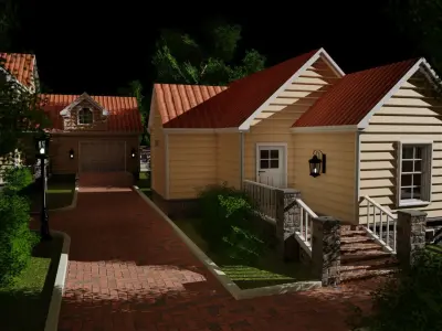Classic house american style low poly Low-poly 3D model