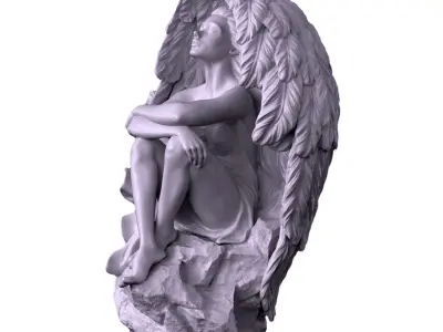 Angel 3D STL Model statue of on rock 3D model