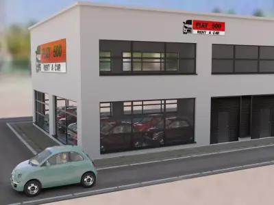 Fiat 500 car rental building Low-poly 3D model