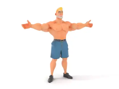 Cartoon Muscle Man Blue Shorts model pack Low-poly 3D model