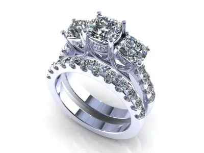 Three Stone Bridal Engagement Ring 3D model