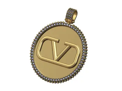 Large 40mm iced V logo Valentino pendant with bail 3D print model
