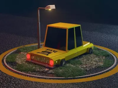 Taxii car with light Low-poly 3D model