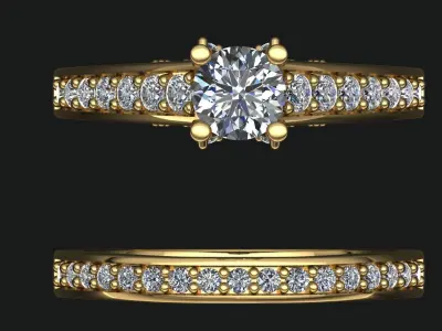 Crossover Claw Solitaire Diamond Ring with Side Band 3D print model