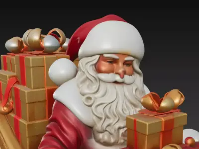 Santa Claus on Sleigh with Gifts - Christmas Holiday Sculptur... 3D print model