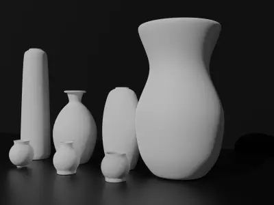 7 vase set of vases Free low-poly 3D model