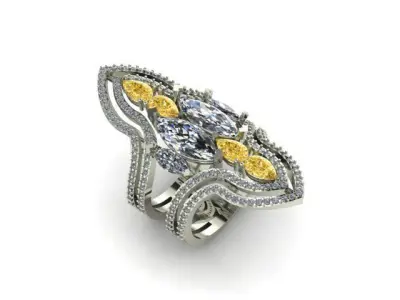 Elegant ring with marquise and pear gemstones 3D print model