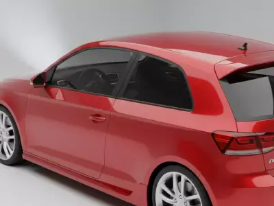 Red Compact Hatchback Volkswagen Inspired Low-poly 3D model