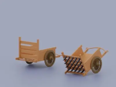Ancient Chinese chariot Low-poly 3D model