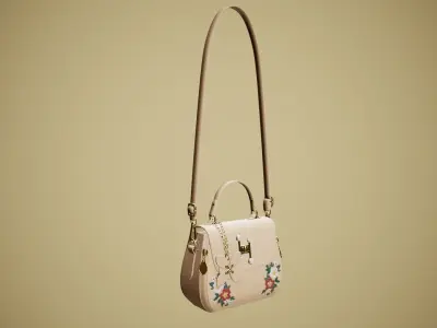 Flower Kaki handbag with flower embroidery 3D model