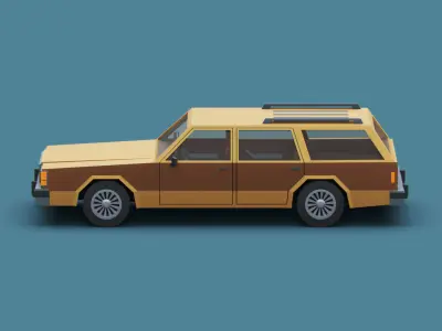 Stylized Cartoon Wagon Car 80s  Low-poly 3D model