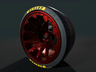 Wheel for supercars with Dunlop and TOYO tires Low-poly 3D model