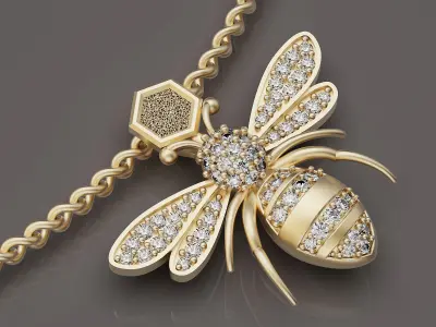 Bee pendant silver gold jewelry 3D printable 3D model 3D print model