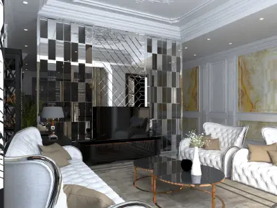 livingroom living room with furniture and gold accents 3D model