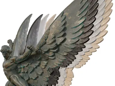 Winged Male Figure Mythological Ascension Pose Low-poly 3D model