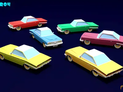 59 rigged and drivable Lowpoly cars Low-poly 3D model