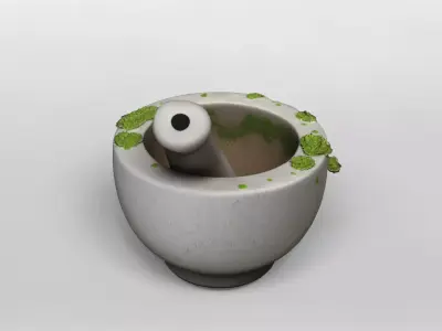 Realistic Stone Mortar and Pestle with Moss Detail 3D model