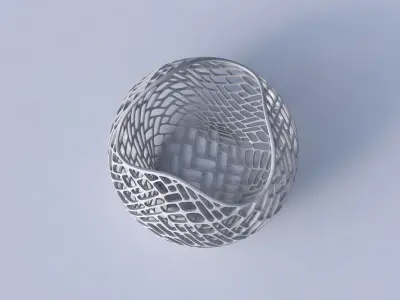 Bowl Spheric wavy with lattice tiles 3D print model