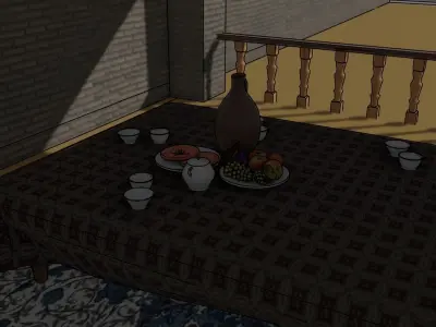 asian middle century house Free 3D model