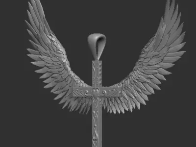 Jesus cross with wings pendant 3d printable  3D model