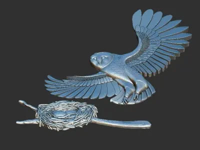 Owl nest eggs relief 3d printable model cnc 3D print model