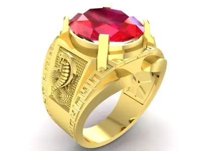 Luxury Snake Motif Oval Gemstone Ring for Men 3368 3D print model