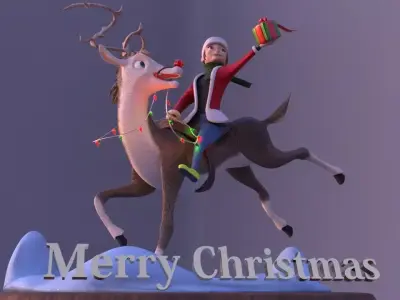 cartoon Christmas card 3D model