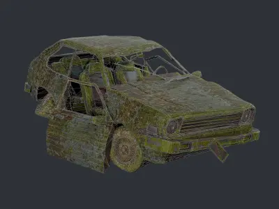 Apocalyptic Damaged Destroyed Vehicle Car Game Ready 16 Low-poly 3D model