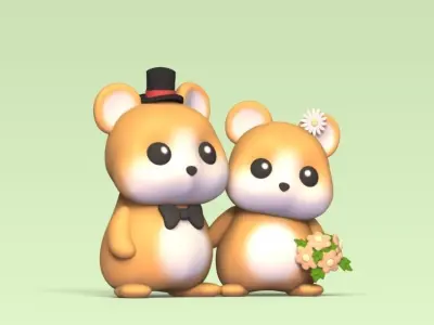 Hamster Couple Wedding Cake Topper 3D print model
