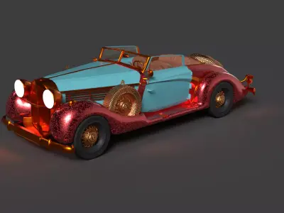 Chinese red classic car   Low-poly 3D model