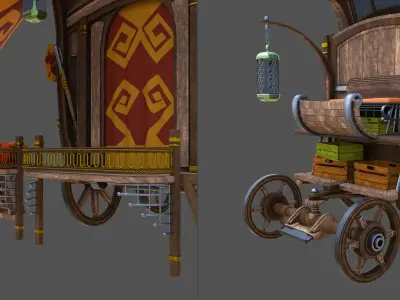 Caravan - 4 wagon with tent 3D model