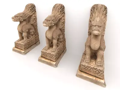 Chinese Stone Animal Statue Low-poly 3D model