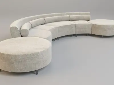 Sofa 3d model curved with two ottomans 3D model