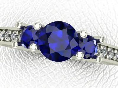 Round Sapphire Engagement ring 3D model 3D print model  3D print model