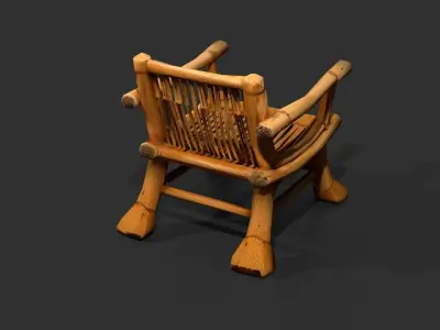 Stylized bamboo wooden chair armchair Low-poly 3D model