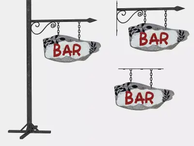 3D old wooden bar sign 02 model Low-poly 3D model