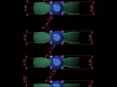 Round 0-75-CT 4 Shank width Sizes Quarter Round 3D Model Pack