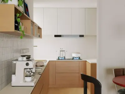 Colorful Modern Kitchen Dining Set with Red Round Table 3D model