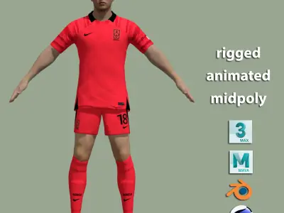 T-Pose rigged Lee Kang-In South Korean national jersey 3D model