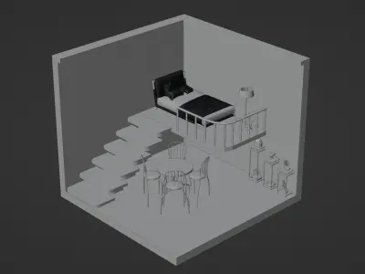 Isometric Interior Stairs Bedroom Dining Low-poly 3D model