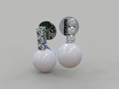 Earrings with pearls and diamonds 3D print model
