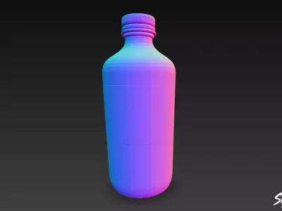 Amber Glass Bottle Low-poly 3D model