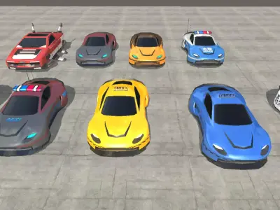 VR Low Poly SCI Fi Police car sci fi Taxi car pack ready  Low-poly 3D model