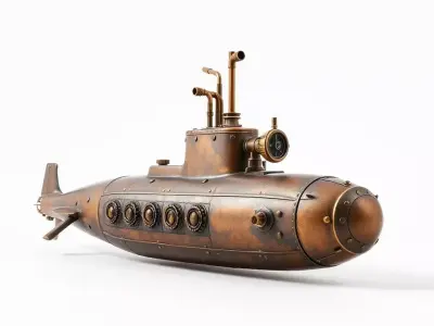 Steampunk Submarine Bronze model pack Low-poly 3D model