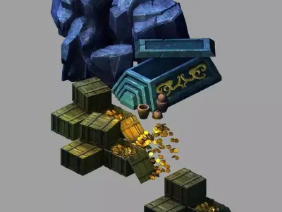 Stone Tomb Map - Coffin Box Gold Coins 3D model