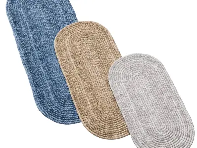 Natural Oval shape Braided Jute Rug 6 in one Low-poly 3D model